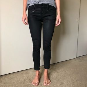 Joe’s coated black denim skinny ankle jeans